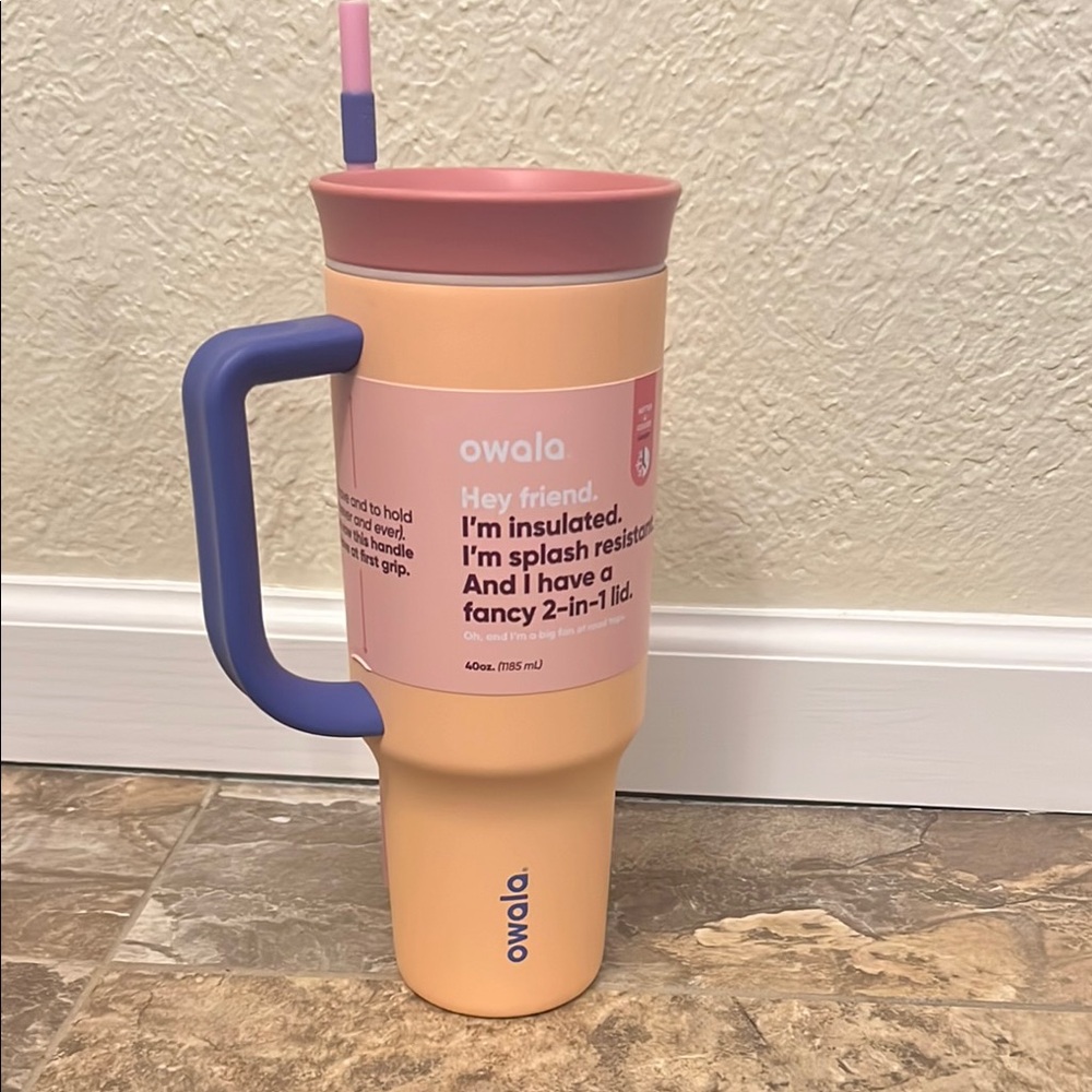 NWT Owala Peach and Purple “chin up buttercup” Insulated Water Bottle